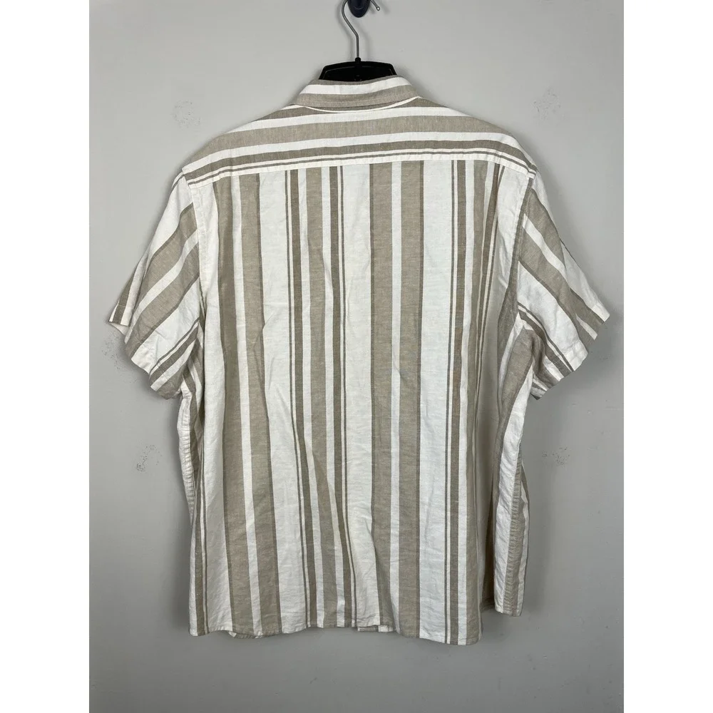 Banana Republic Shirt Mens XXL Linen Blend Slim Fit Brown Beige White Striped
